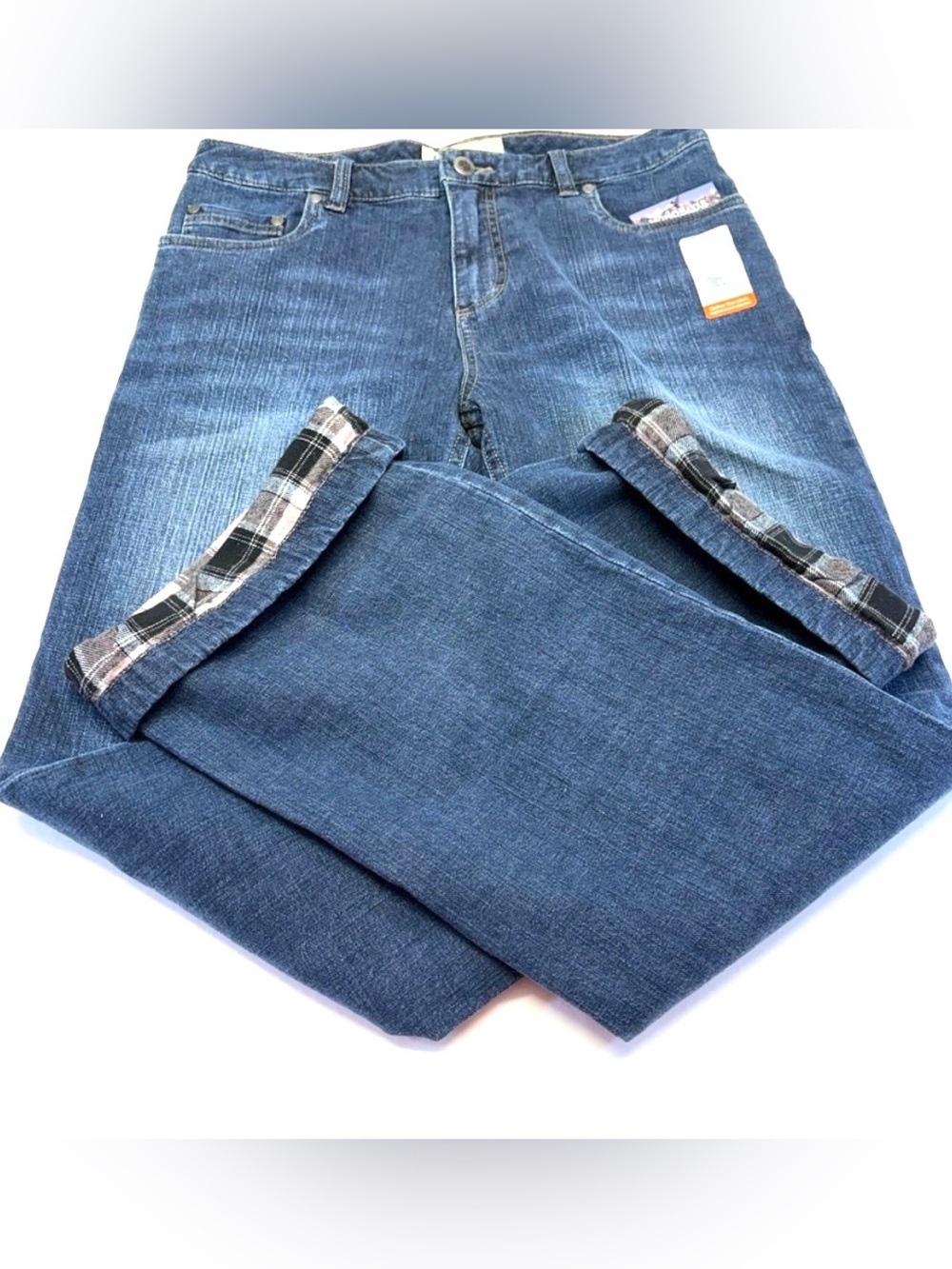 Classic Blue Bootcut Jeans with Plaid Lining by WindRiver NWT Size 6
